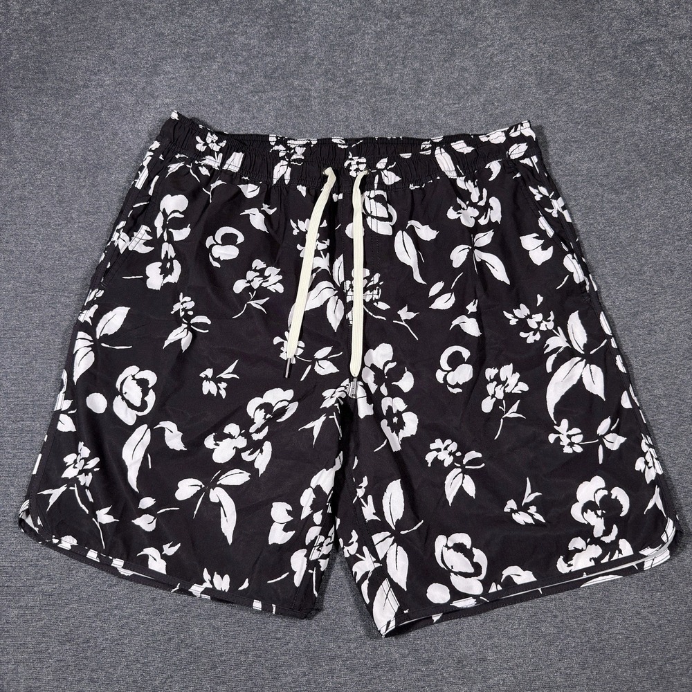 Fair Harbor Shorts Mens XL Swim Trunks Black Floral Lined Performance Drawstring